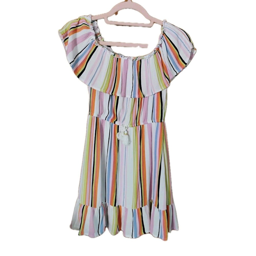 Girls "Art Class" Striped Off-Shoulder‎ Dress Size M (7/8) Rayon - Excellent...